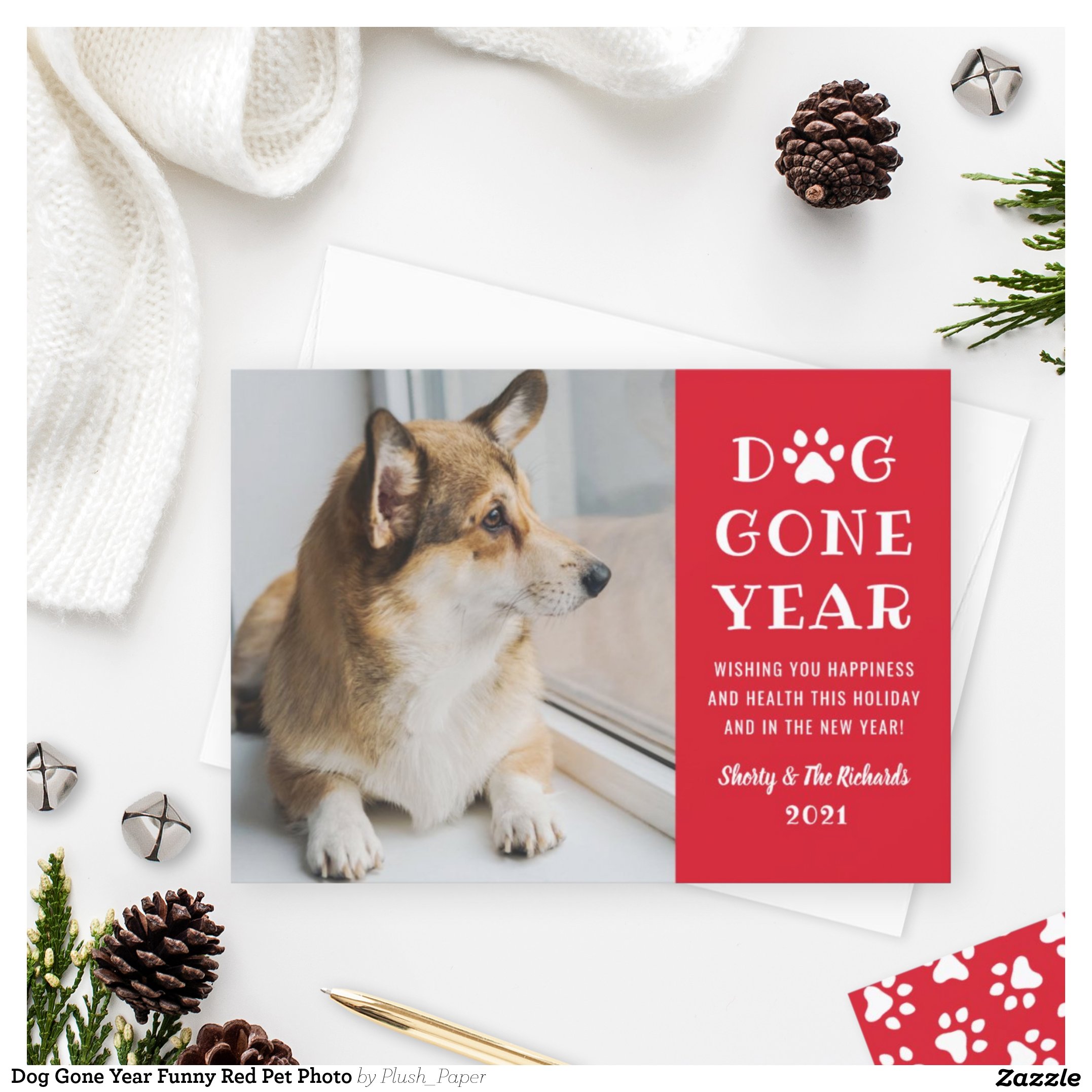 Dog Gone Year Funny Red Pet Photo Holiday Card