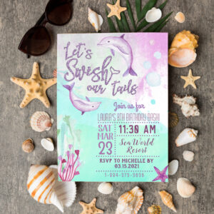 Dolphin Let's Swish Our Tails Birthday Invitation