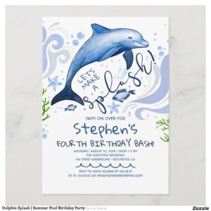 Dolphin Splash Summer Pool Birthday Party Invitation