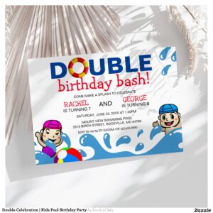 Double Celebration Kids Pool Birthday Party Invitation