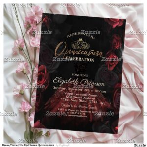Dress,Tiara,Chic Red Roses Quincea?era Invitation