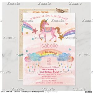 DUAL INVITE - Unicorn and Dinosaur Birthday Invite