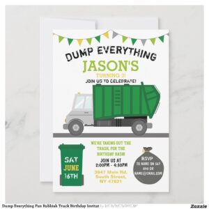 Dump Everything Fun Rubbish Truck Birthday Invitat Invitation