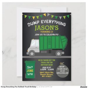 Dump Everything Fun Rubbish Truck Birthday Invitation