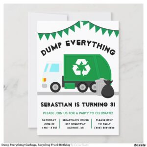 Dump Everything! Garbage, Recycling Truck Birthday Invitation