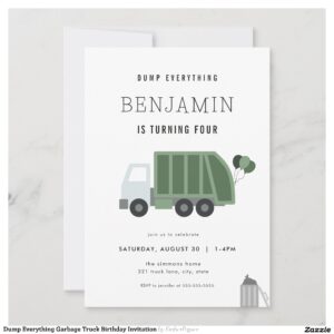 Dump Everything Garbage Truck Birthday Invitation