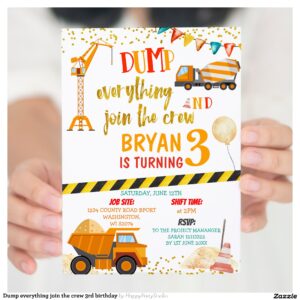 Dump everything join the crew 3rd birthday invitation
