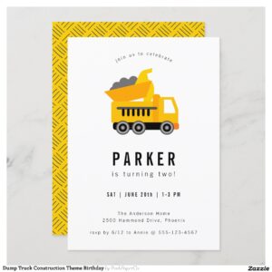Dump Truck Construction Theme Birthday Invitation