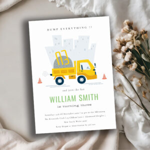 Dump Truck Construction Vehicle Kids Birthday Invitation
