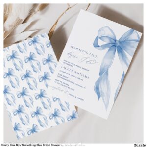 Dusty Blue Bow Something Blue Bridal Shower Invitation