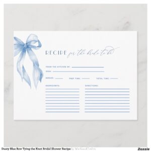 Dusty Blue Bow Tying the Knot Bridal Shower Recipe Enclosure Card