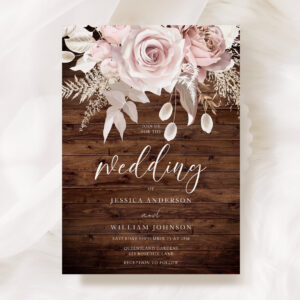 Dusty Rose & Blush Floral Rustic Wedding Invitation