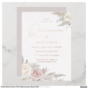 Dusty Rose & Ivory Floral Quinceanera Rose Gold Foil Invitation