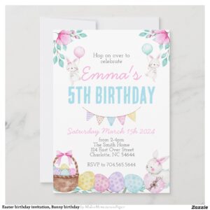 Easter birthday invitation, Bunny birthday Invitation