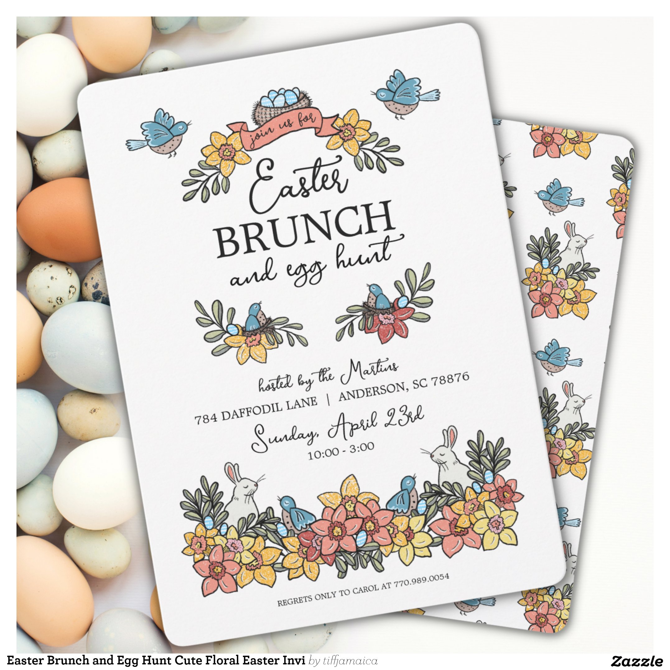 Easter Brunch and Egg Hunt Cute Floral Easter Invi Invitation