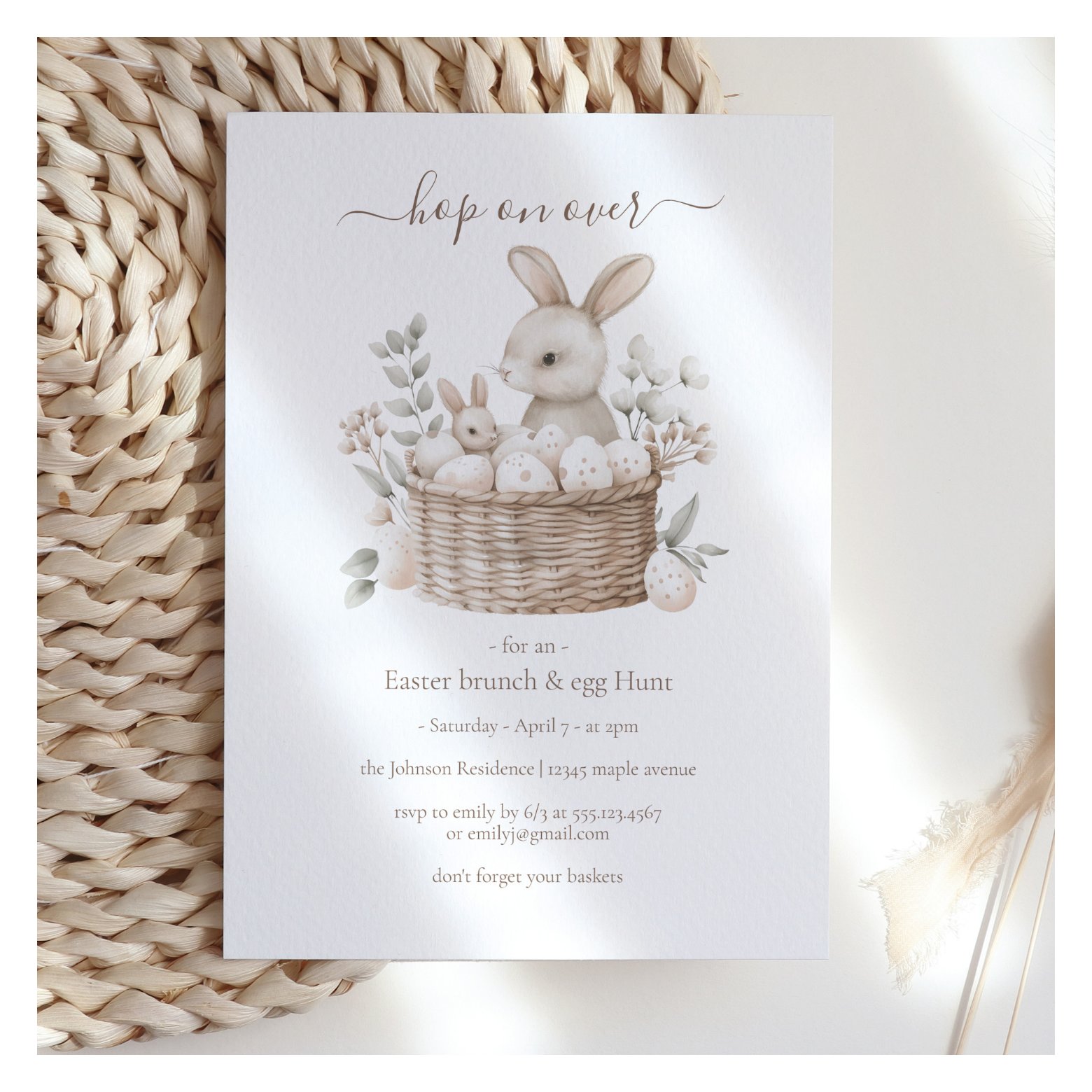 Easter Brunch & Egg Hunt Bunny Basket with Eggs Invitation