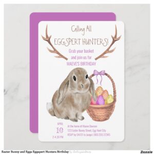 Easter Bunny and Eggs Eggspert Hunters Birthday Invitation