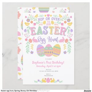 Easter egg hunt, Spring, Bunny, Girl Birthday Invitation