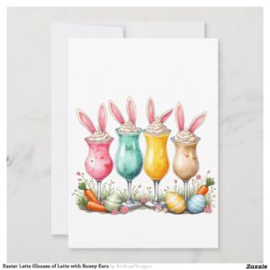 Easter Latte Glasses of Latte with Bunny Ears Invitation