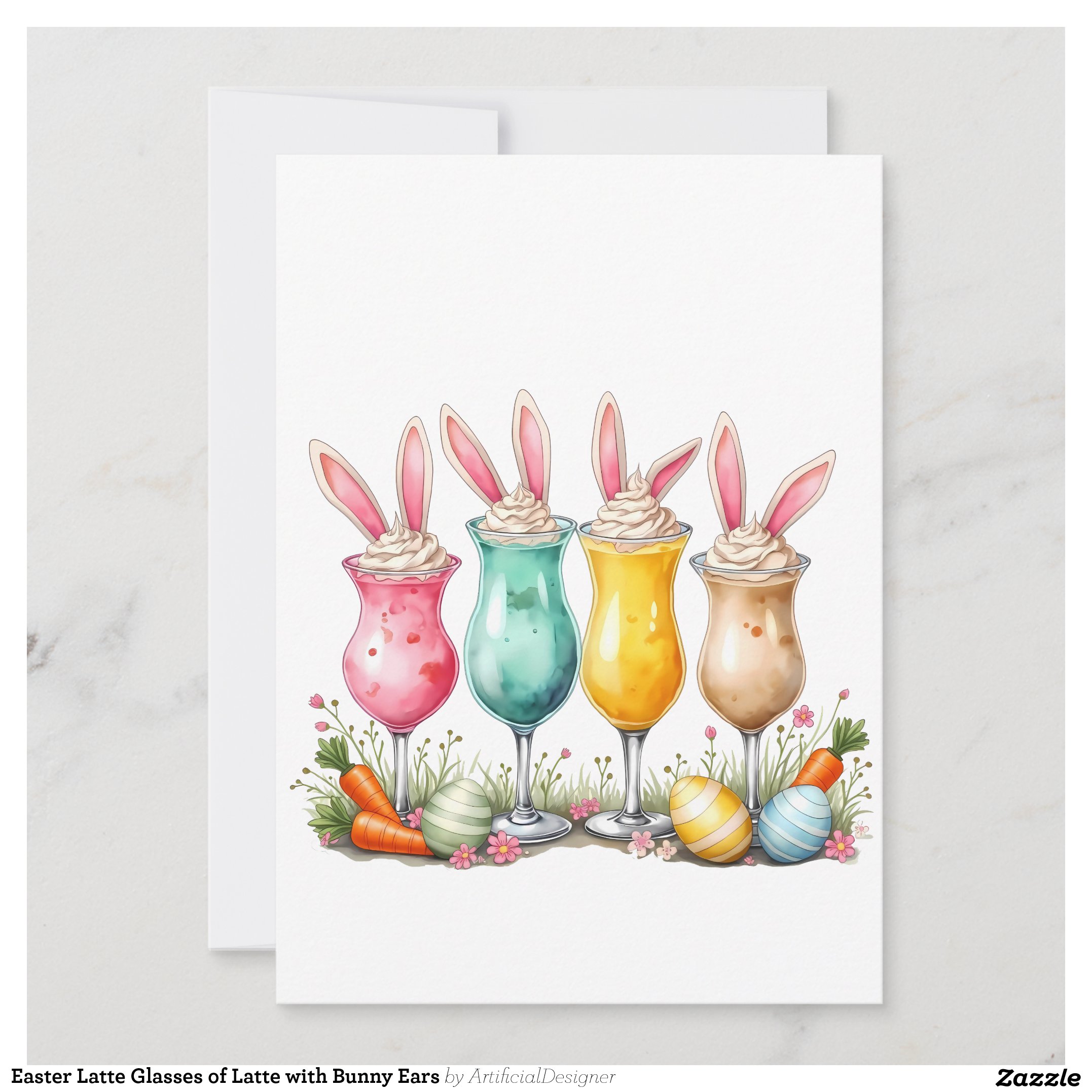 Easter Latte Glasses of Latte with Bunny Ears Invitation