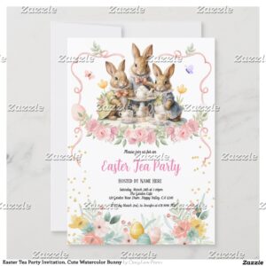 Easter Tea Party Invitation. Cute Watercolor Bunny Invitation