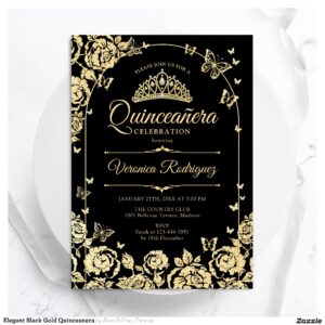 Elegant Black Gold Quinceanera Invitation