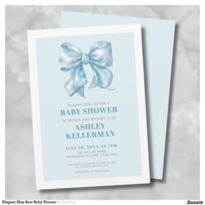 Elegant Blue Bow Baby Shower Invitation