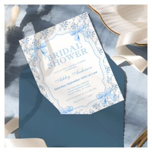 Elegant Blue Bow Coquette Bridal Shower Invitation