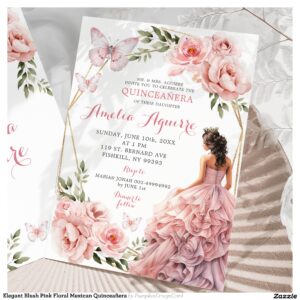 Elegant Blush Pink Floral Mexican Quincea?era Invitation