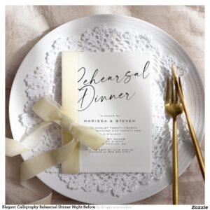 Elegant Calligraphy Rehearsal Dinner Night Before Invitation