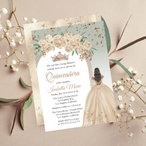Elegant Champagne Sage Floral Quincea?era Party Invitation
