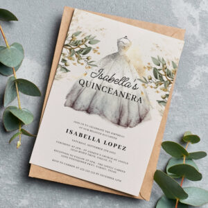 Elegant Classy Floral & Princess Dress Quinceanera Invitation
