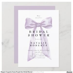 Elegant Coquette Dusty Purple Bow Bridal Shower Invitation