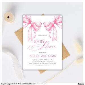 Elegant Coquette Pink Bows Girl Baby Shower Invitation