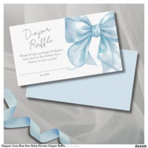 Elegant Cute Blue Bow Baby Shower Diaper Raffle Enclosure Card
