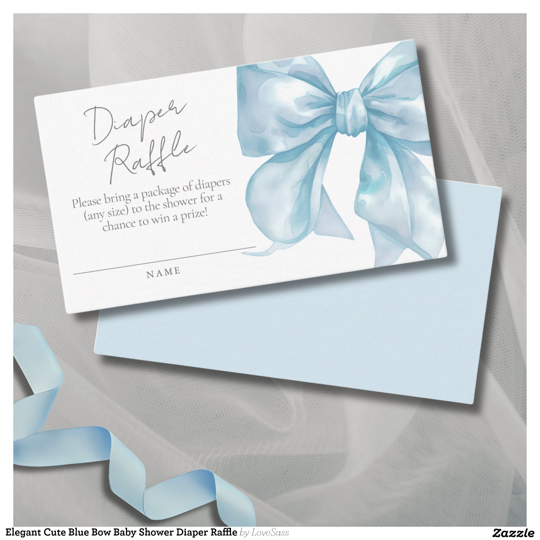 Elegant Cute Blue Bow Baby Shower Diaper Raffle Enclosure Card