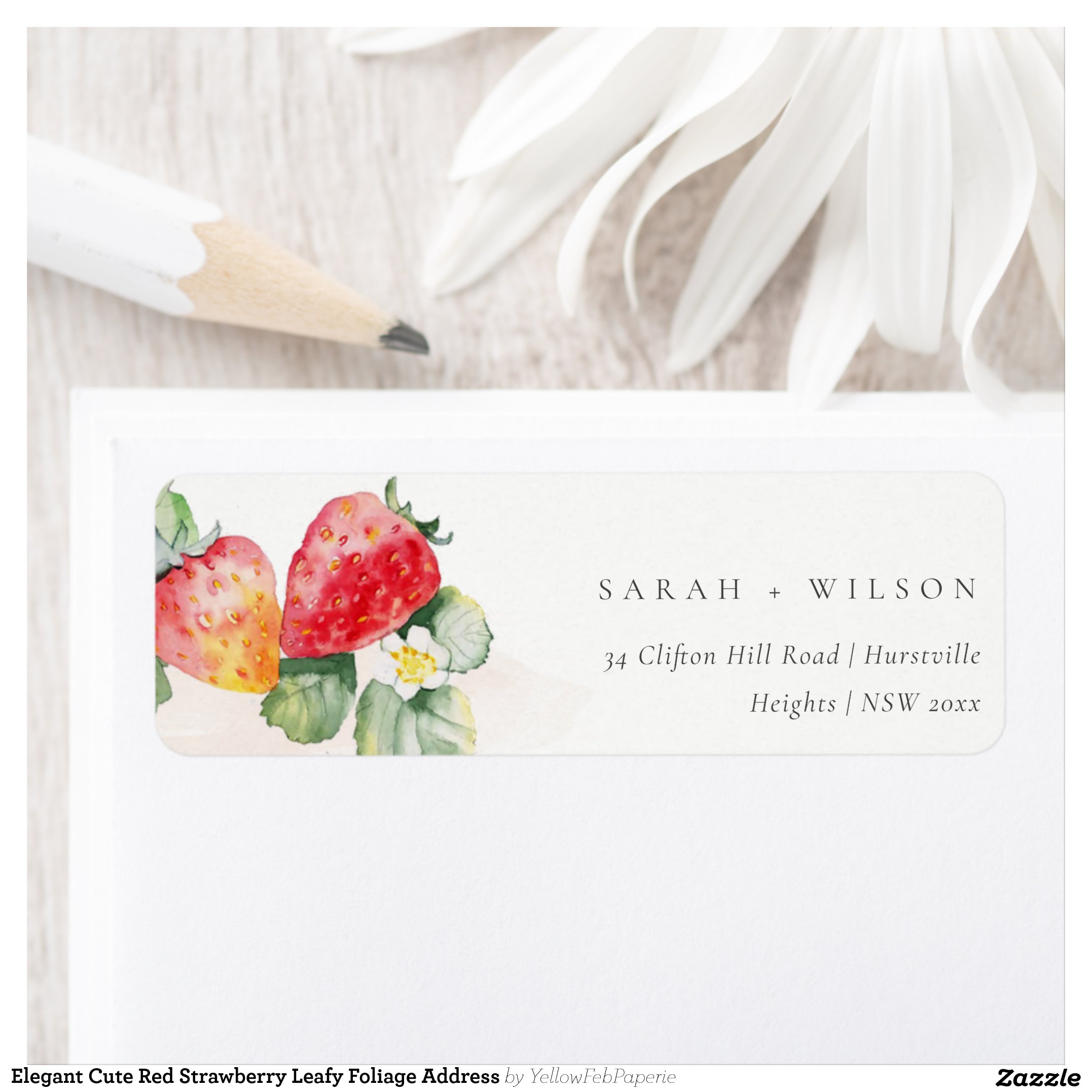Elegant Cute Red Strawberry Leafy Foliage Address Label