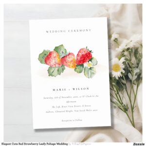 Elegant Cute Red Strawberry Leafy Foliage Wedding Invitation