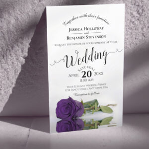 Elegant Deep Purple Rose BUDGET Wedding Invitation