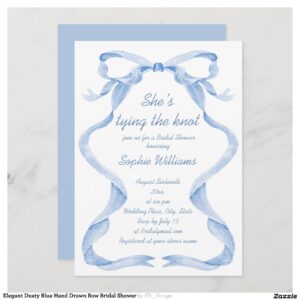 Elegant Dusty Blue Hand Drawn Bow Bridal Shower Invitation