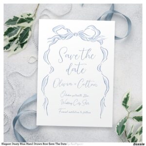 Elegant Dusty Blue Hand Drawn Bow Save The Date