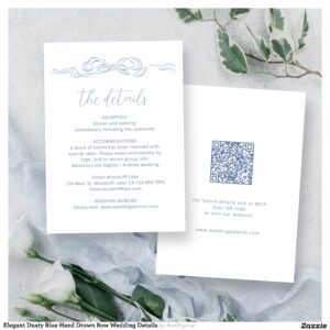 Elegant Dusty Blue Hand Drawn Bow Wedding Details Enclosure Card