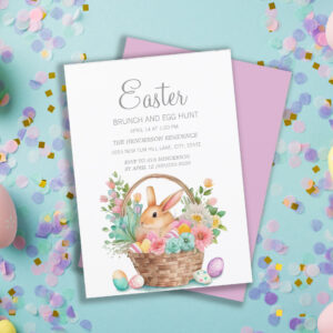 Elegant Easter Basket Bunny Brunch Egg Hunt Invitation