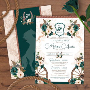 Elegant Green Floral Charro Western Quinceanera Invitation