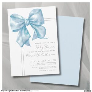 Elegant Light Blue Bow Baby Shower Invitation