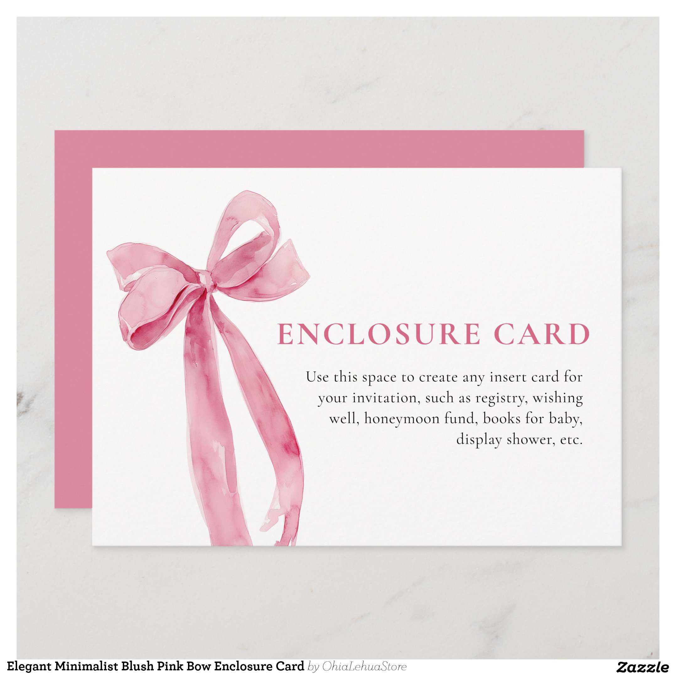 Elegant Minimalist Blush Pink Bow Enclosure Card