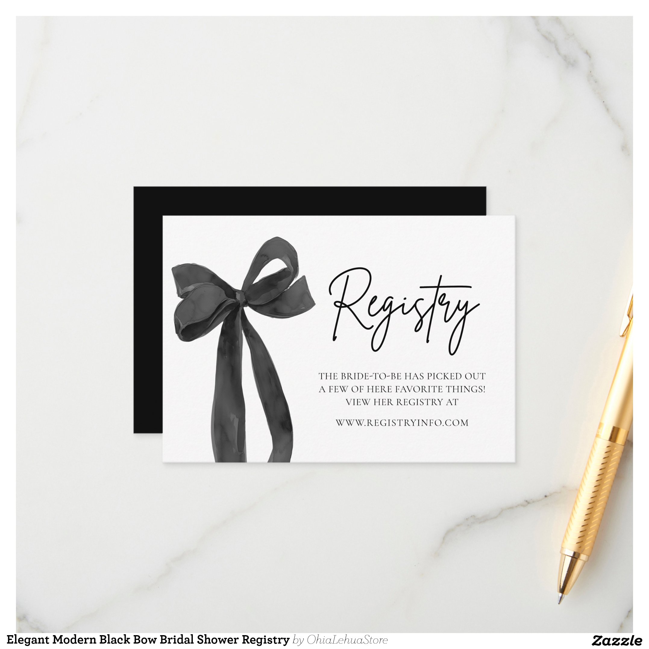 Elegant Modern Black Bow Bridal Shower Registry Enclosure Card