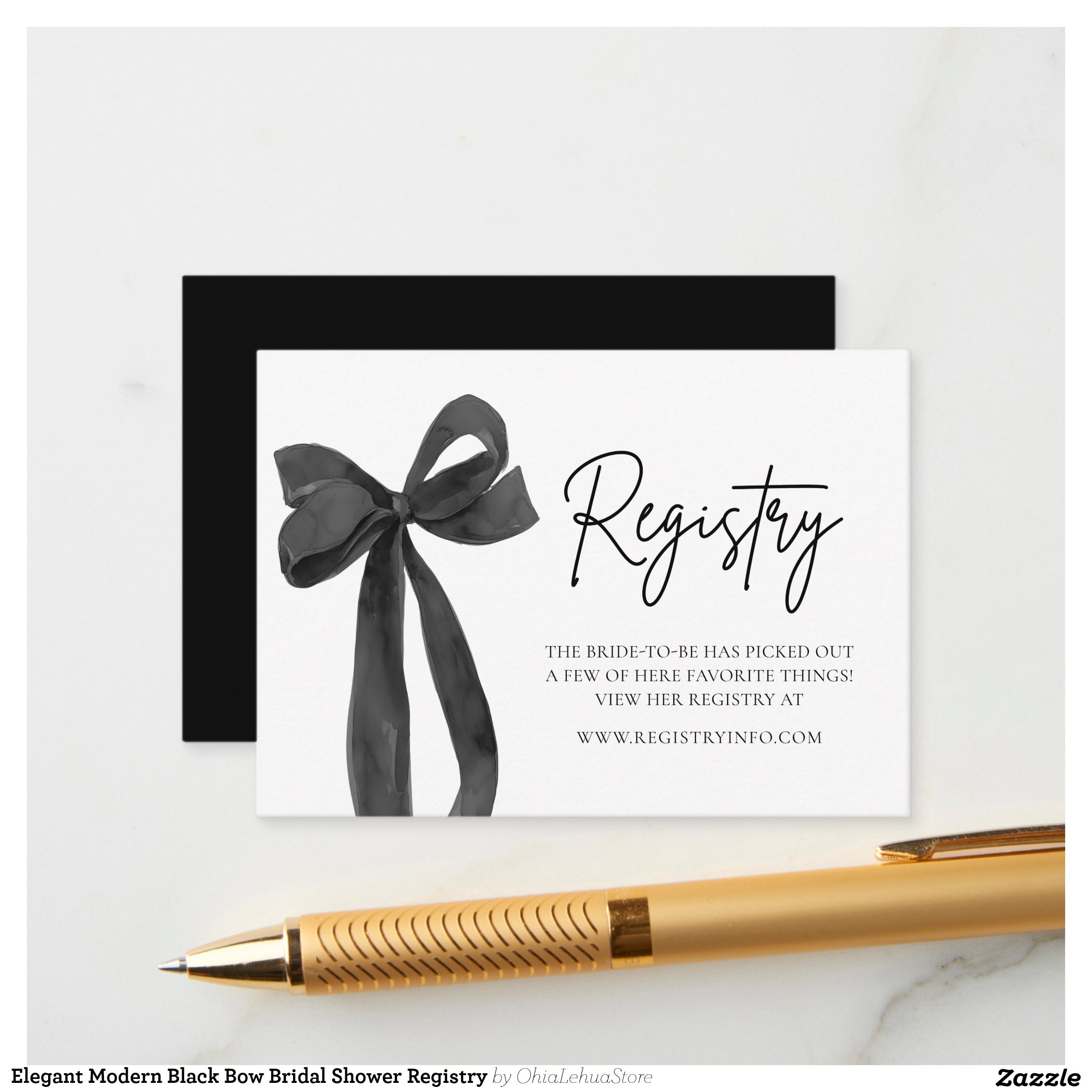Elegant Modern Black Bow Bridal Shower Registry Enclosure Card