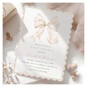 Elegant Neutral Bow Baby Shower Invitation