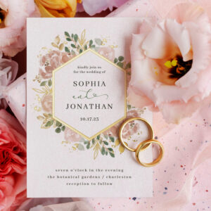 Elegant Neutral Watercolor Floral Wedding Gold Foil Invitation